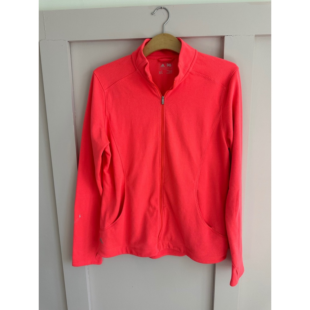 Adidas Golf Full Zip Jacket Neon Pink‎ Coral Women XL Mock Neck Thumbholes